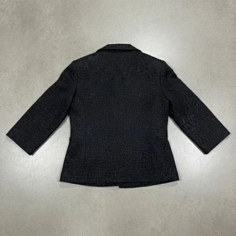 NWOT Chico's Black Shimmer Snakeskin Print Open Front Shawl Collar Jacket L 12
